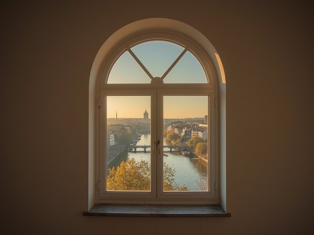 uitzicht vanuit woning in Margraten door wit kunststof bogenkozijn op het Limburgse heuvelland