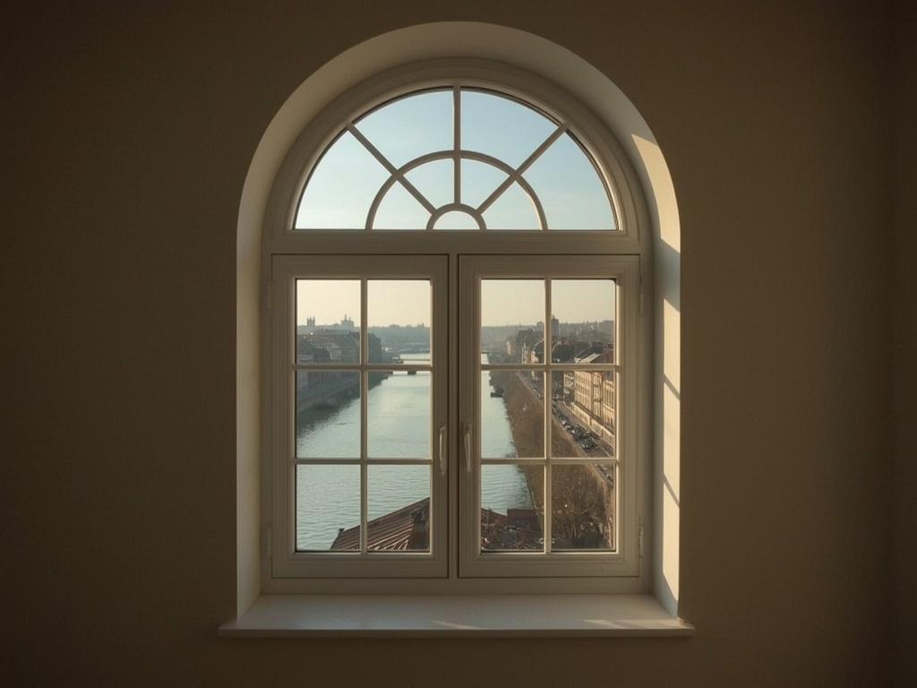 uitzicht vanuit woning in Cadier en Keer door wit kunststof bogenkozijn op het heuvelachtige Limburgse landschap