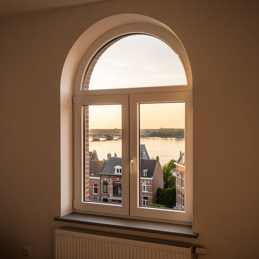 uitzicht vanuit Nuthse woonkamer door wit kunststof kozijn op straat en omliggende woningen