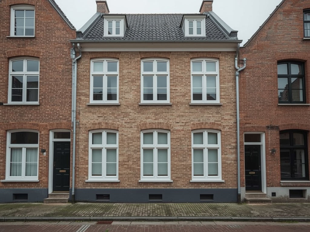 stadswoning in Maastricht met vernieuwde witte kunststof kozijnen in mergelsteen gevel
